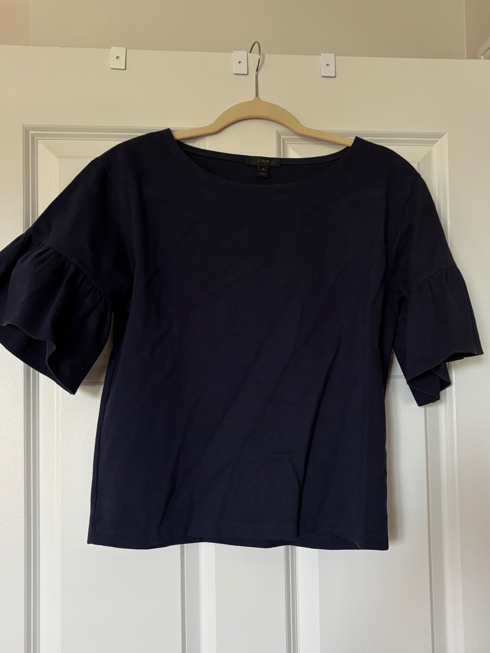 J. Crew Navy Ruffle Sleeve Cotton Blend Tee